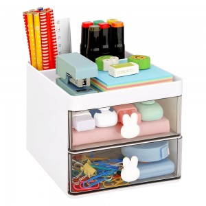 Denozer Small Desk Organizer With Drawer, Office Desktop Storage Box, Business Card/Pen/Pencil/Mobile Phone/Stationery Holder Storage Box, Makeup Organizer for Office School Home (White)